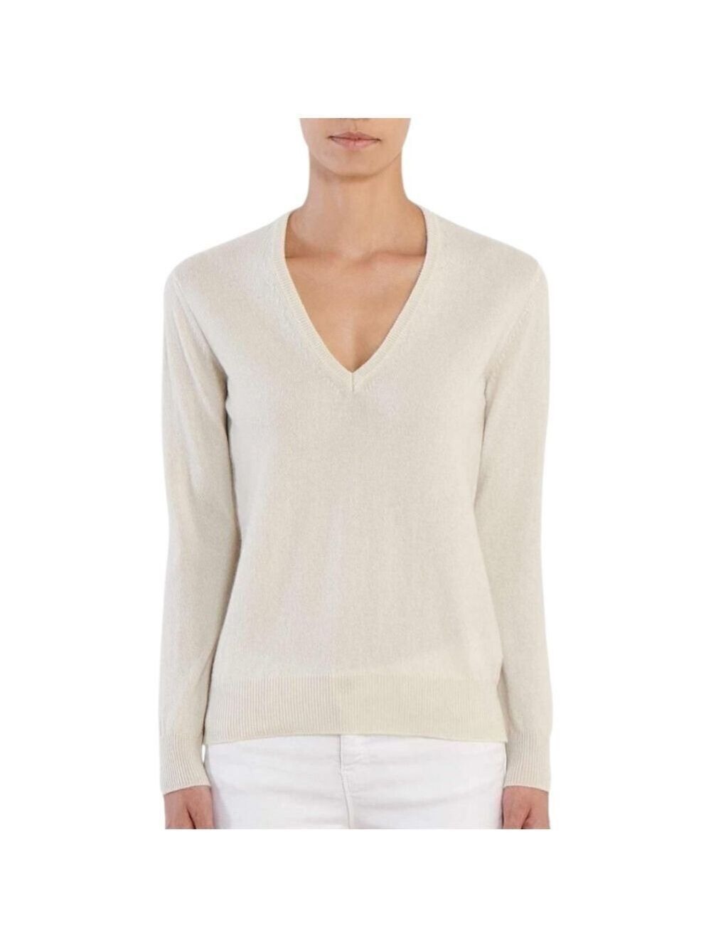 White + Warren Essentials Cashmere V-Neck Sweater | Size L